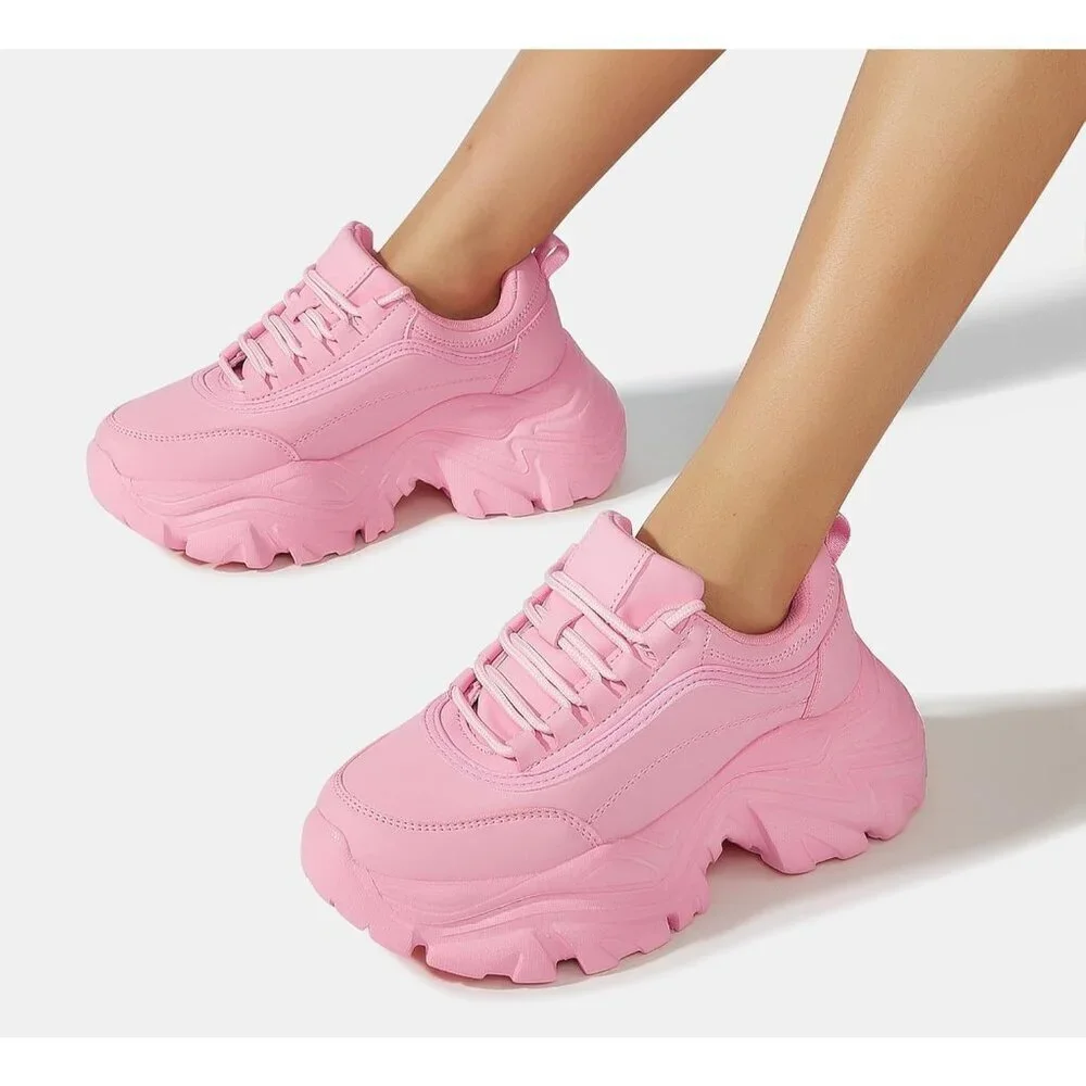 Women Leather Pink 2 Comfortable Wedge Walking Sport Sneakers Shoes